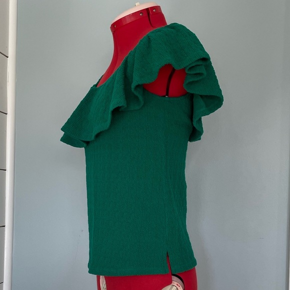 Anthropologie Off Shoulder Ruffle Green Top Sz XS - Picture 8 of 11